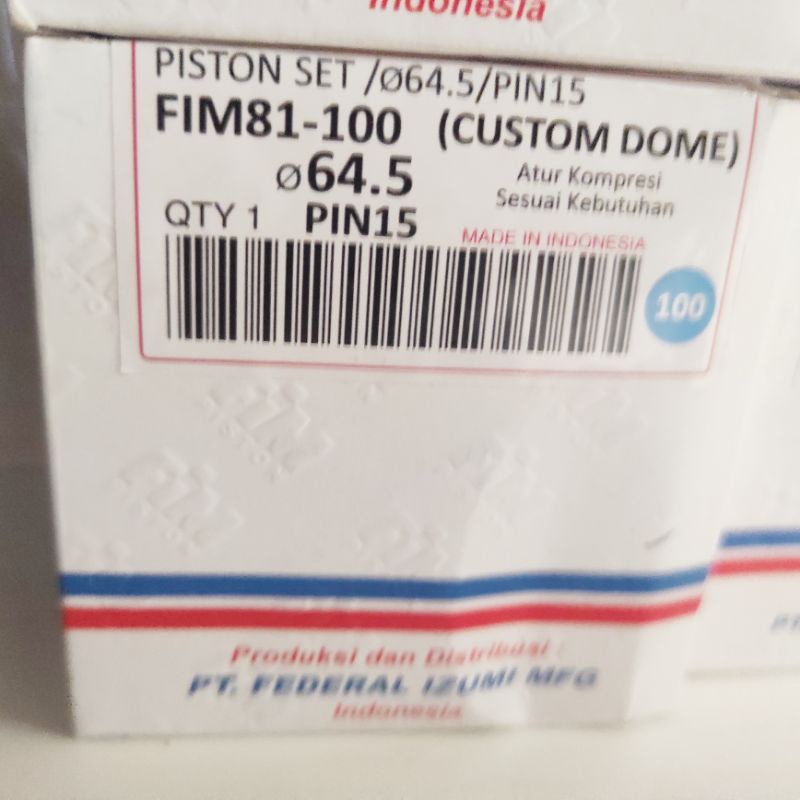 Piston Kit FIM FIM81 63.5/64/64.5/65 Pin 15 Custome Dome Mentahan CBR CB150R Old GL Megapro Tiger Mio-64.5