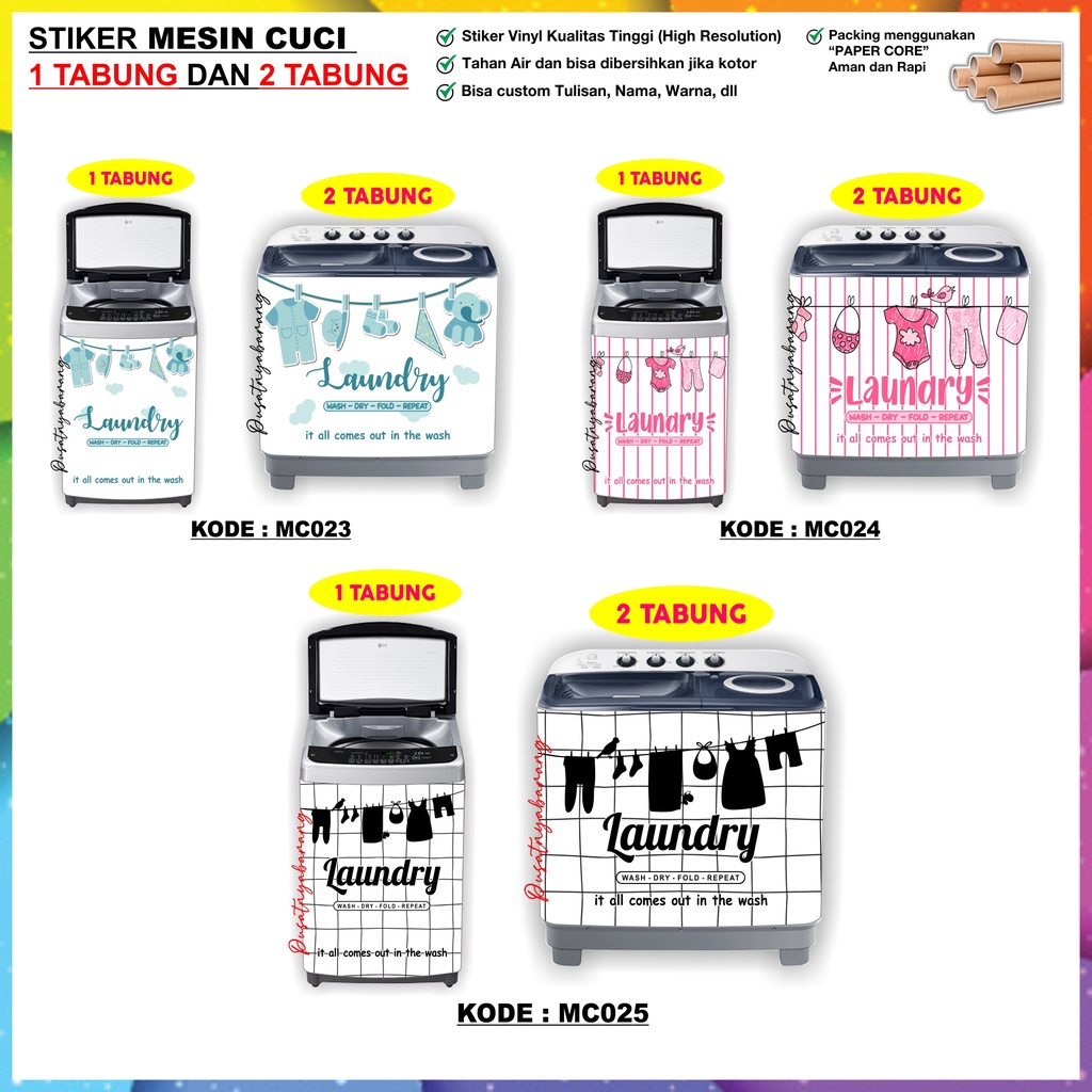 STIKER MESIN CUCI 1 TABUNG STIKER MESIN CUCI 2 TABUNG MOTIF LAUNDRY SERIES