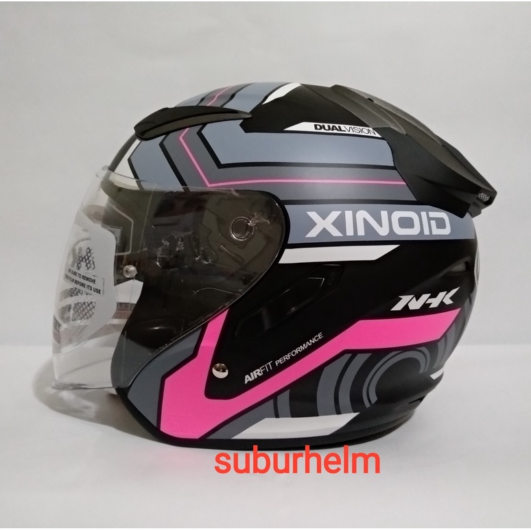 HELM  NHK  R1    XINOID   BLACK  PINK  DOFF  HALF FACE  DOUBLE VISOR   ORI  PRIA WANITA