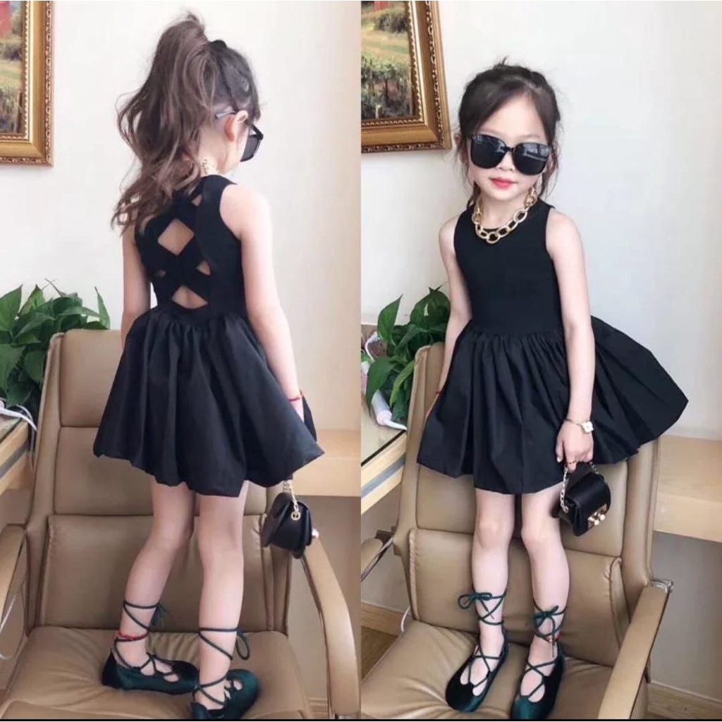 [kids selika RO]Dress Anak Perempuan Ardila Crep Hitam