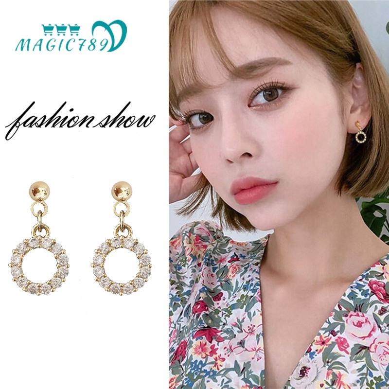 Magic789 Chic Girls Small Round Crystal Drop Earrings for Women Fashion Ear Jewelry