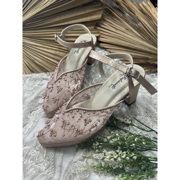 sepatu wanita wedding markelly tali rosegold 7cm tahu