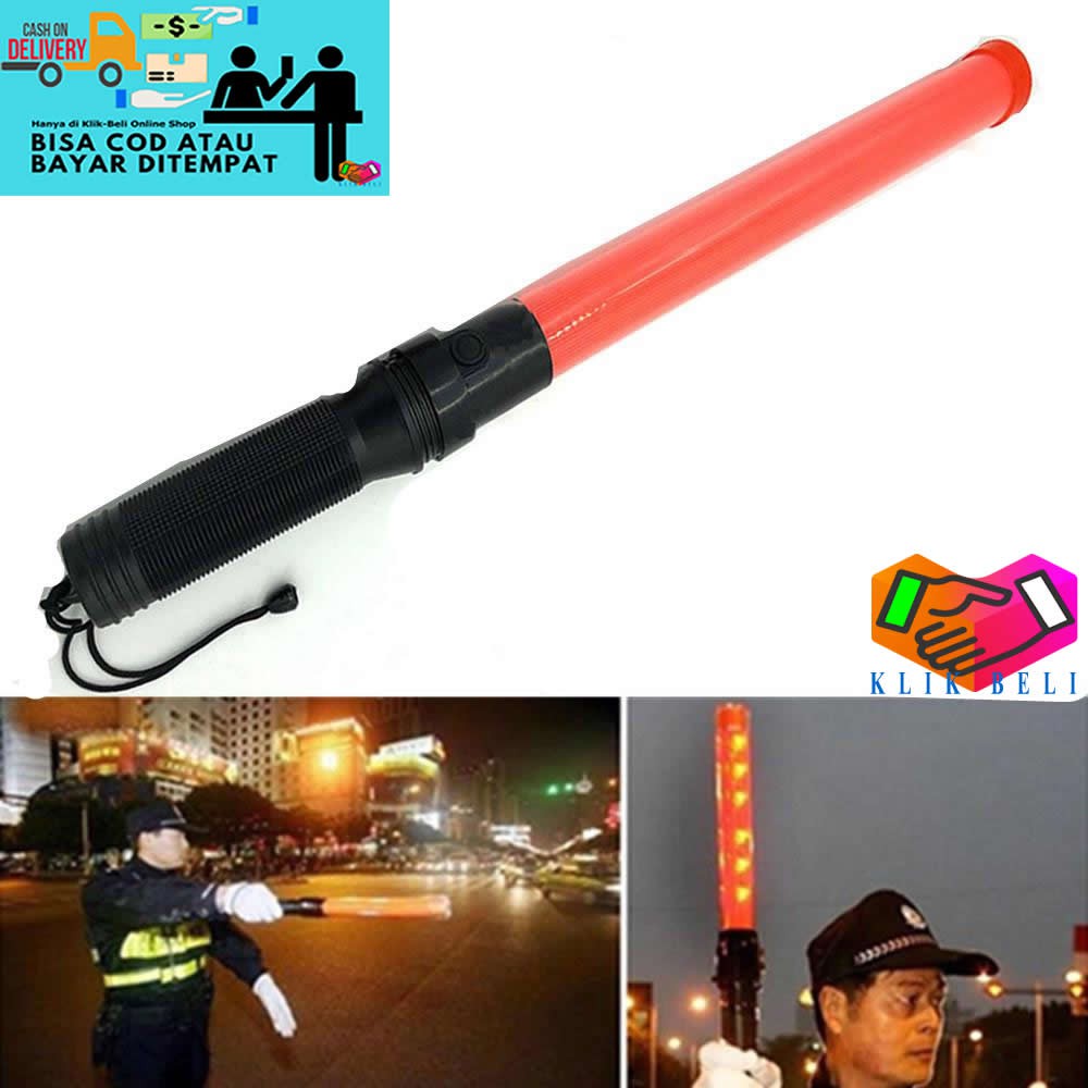 Tongkat Lalin Panjang Stik Parkir Lampu Senter Lalu Lintas Polis Konvoi Swat LED Baterai A