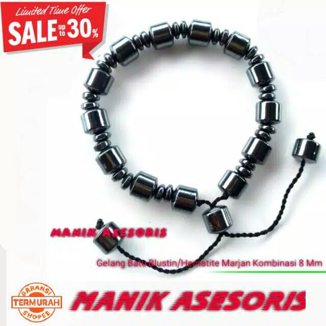 Gelang Kesehatan Pria Wanita Cowok Cewek Batu Akik Hematite Badar Besi Hitam Asli Alam Natural