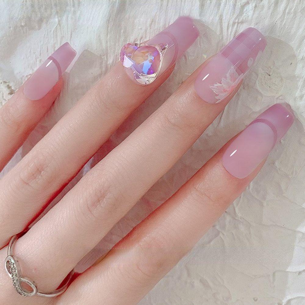 AUGUSTINA Agustina Kuku Berlian Imitasi 20 Pcs Shiny Manicure Aksesoris Jantung Bengkok Kristal Dekorasi Kuku