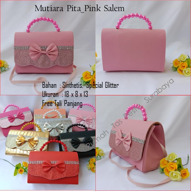 Tas Elegant,Tas Lucu,Tas Murah,MTiara Pita_Pink Salem