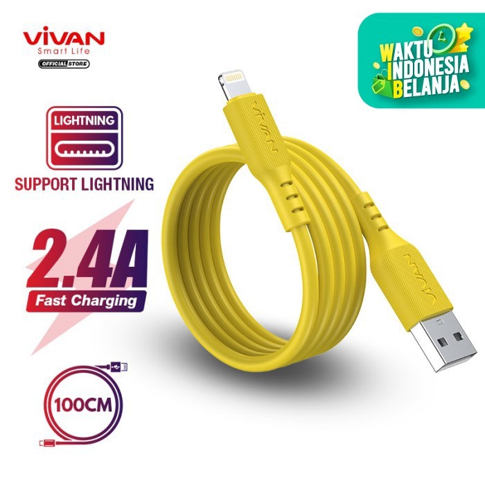 KABEL DATA iPhone VIVAN VSL100 2.4A Silicone Quick Charge  Apple - ORIGINAL Garansi Resmi