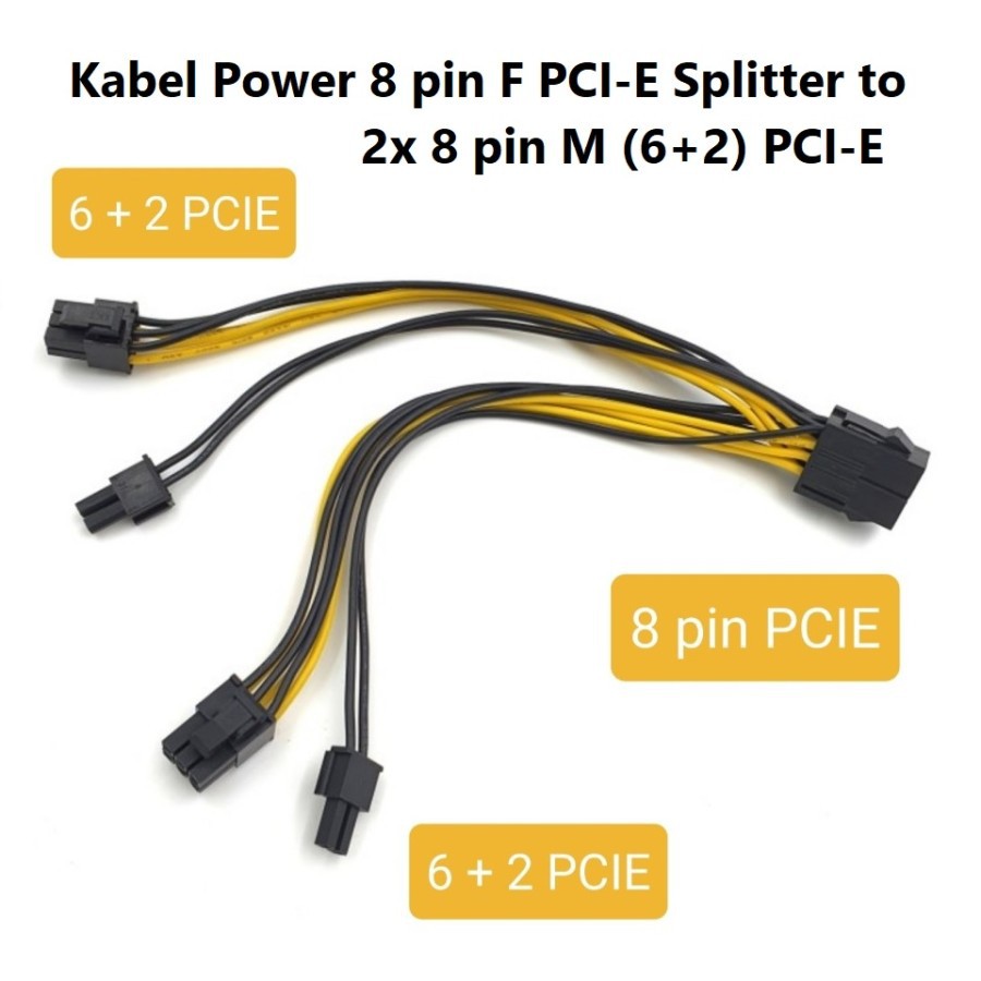 Kabel Power PCIE 8 Pin F Splitter to 2x (6+2 Pin) Mining Riser Bitcoin