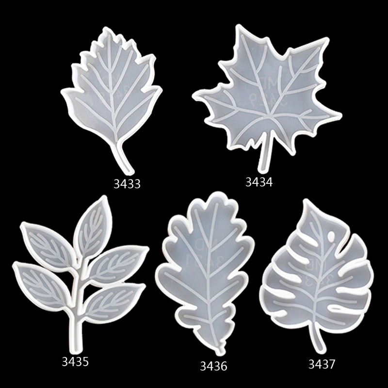 SIY  5Pcs Large Size Leaves Coaster Silicone Resin Mold Tropical Maple Leaf Resin Casting Mold Resin Concrete Mold Art Crafts