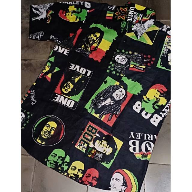 Kemeja rasta bob marley baju regge reggae jamaica musik vespa slank otomotif