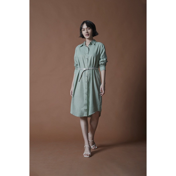 ONYCHA - Naava Shirtdress Sage Green - SM(A0V5) dress kerah termurah jumbo TERMURAH maxi dress gamis