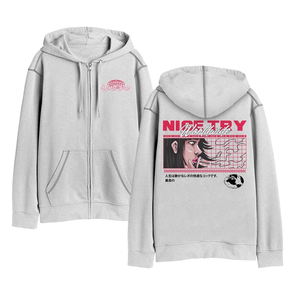 BRIGO Zipper Jumper Hoodie NICE TRY II Sweater Hoodie Resleting BRIGO X ANIME Sablon DTF Fleece Cotton II SIZE M-XXL (Pria &amp; Wanita) Free stiker&amp;Gantungan Kunci