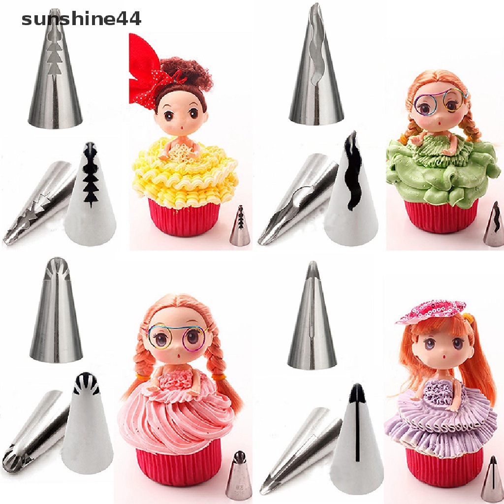 (Sunshine) 7pcs / lot Spuit Piping Icing Bentuk Boneka Bobbi Korea Bahan Stainless Steel 7pcs Nozzle Icing Bahan Stainless Steel Untuk Dekorasi Kue Pernikahan