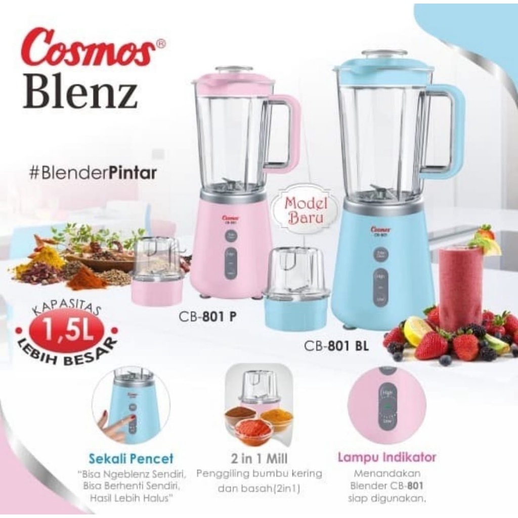 Blender Cosmos Blenz CB 801 BL Berhenti Sendiri Blender Plastik Cosmos CB 801 P Biru Pink Blender Cosmos 801