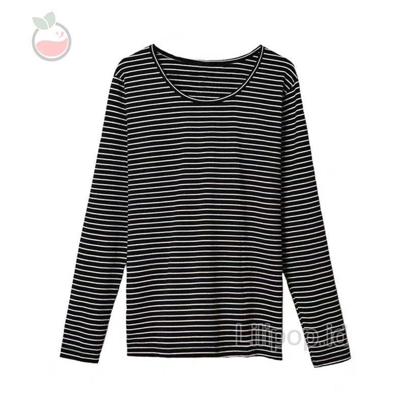 Kaos Salur Lengan Panjang Wanita All Size Dewasa Lilipop Murah Kerah O