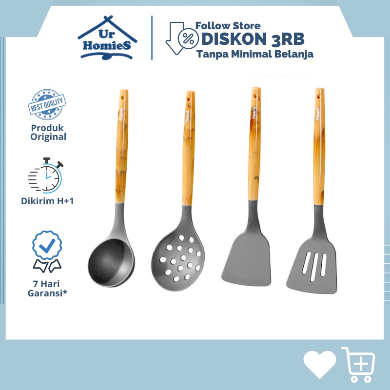 Spatula Silikon Abu-Abu Elegan Pegangan Kayu/ Sutil Nylon/ Spatula Masak