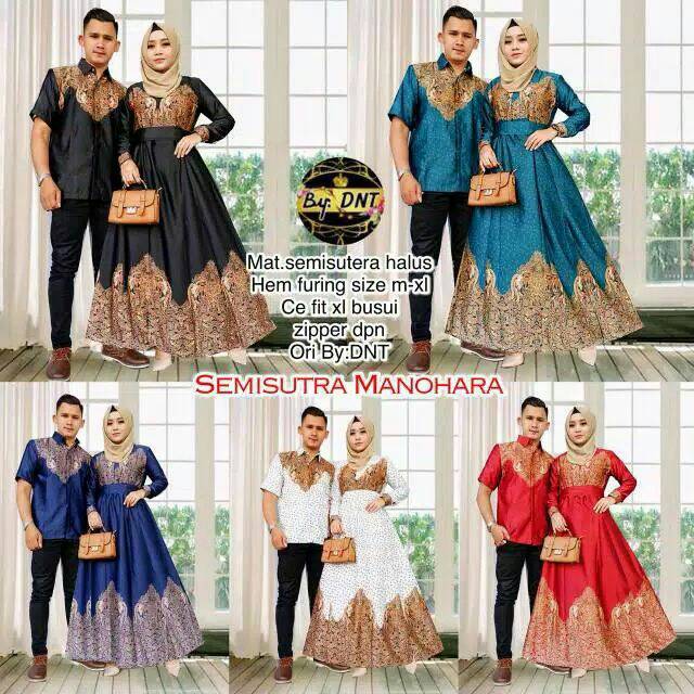 Batik Couple (Semi Sutera) MANOHARA Gamis Sarimbitan Baju Pesta