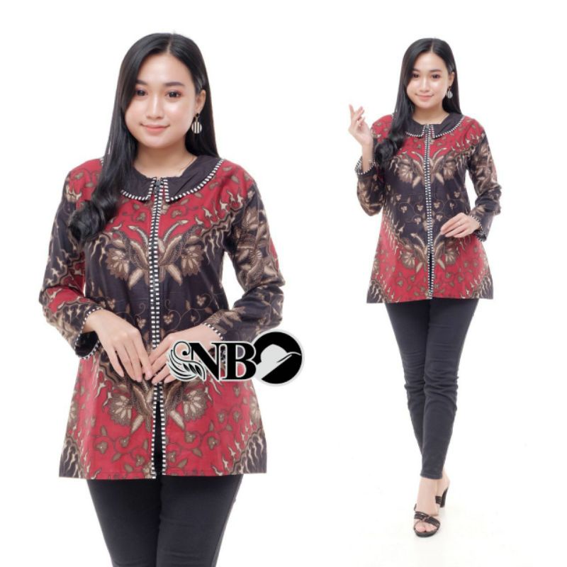 tey-17 Batik wanita ASJ SA HRB026 Kenongo Kemeja Tosca Pendek