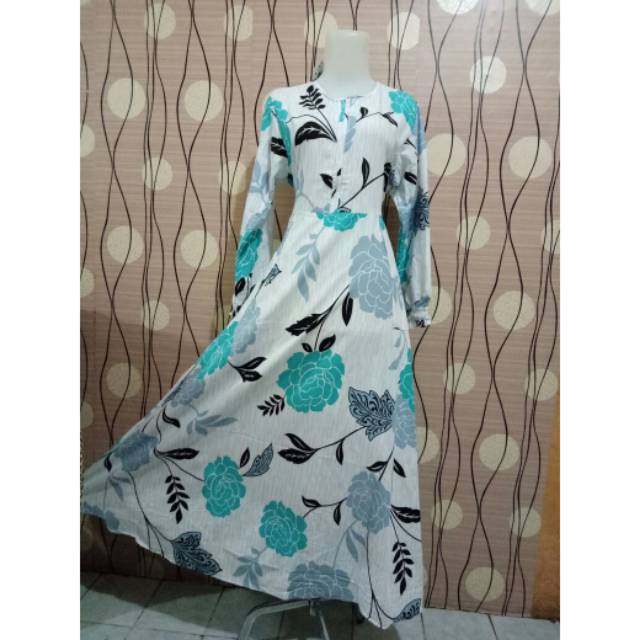 Gamis katun jepang bunga mawar besar tosca