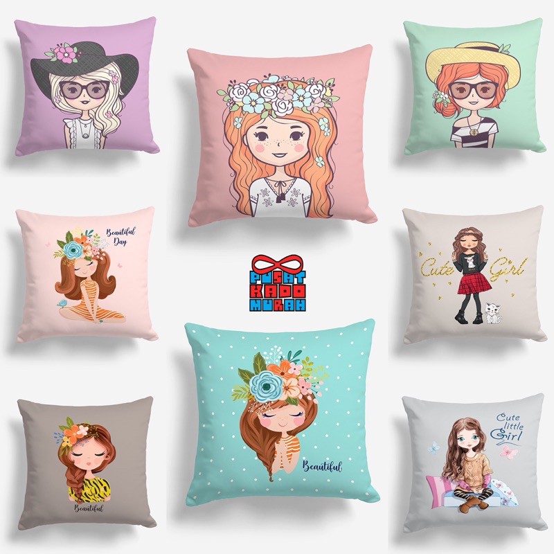 Bantal Sofa Print Lovely Girl Fashion 40x40 cm - Pusat Kado Murah