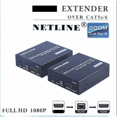 Hdtv extender over lan netline 200m cat 5e 6 6e 1080p FHD adapter nl-he200 - hdtv to rj45 cat5 cat6 200 meter full hd adaptor he-200