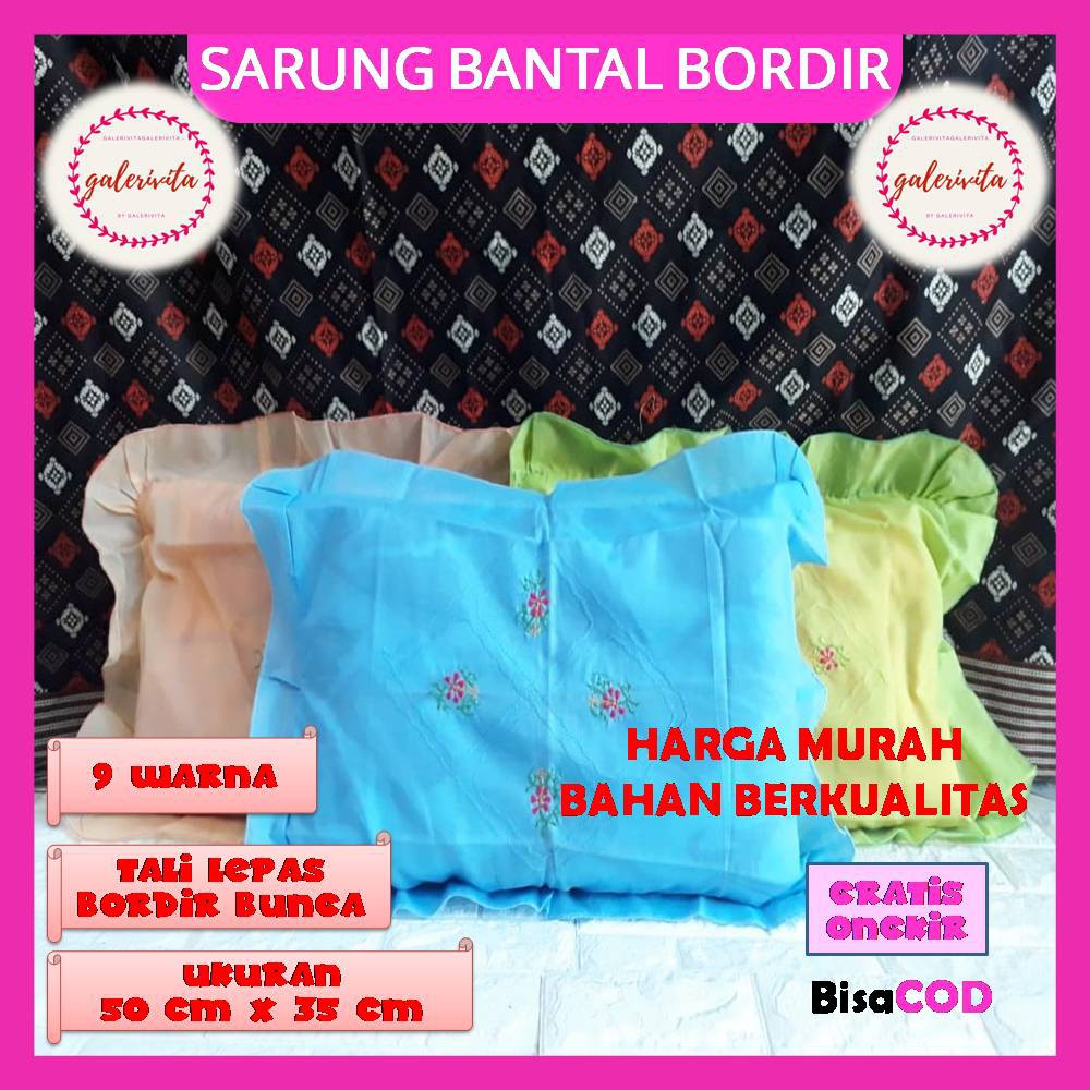 Sarung Bantal Tidur Rumbai Polos Bordir / Urung Bantal Guling Kapuk Bordiran Ukuran 50 cm x 35 cm