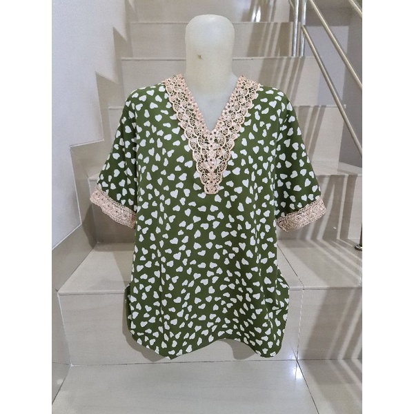 Blouse Brukat Bunga Renda Combi Brukat Impor XL-2XL-30-1 Hijau