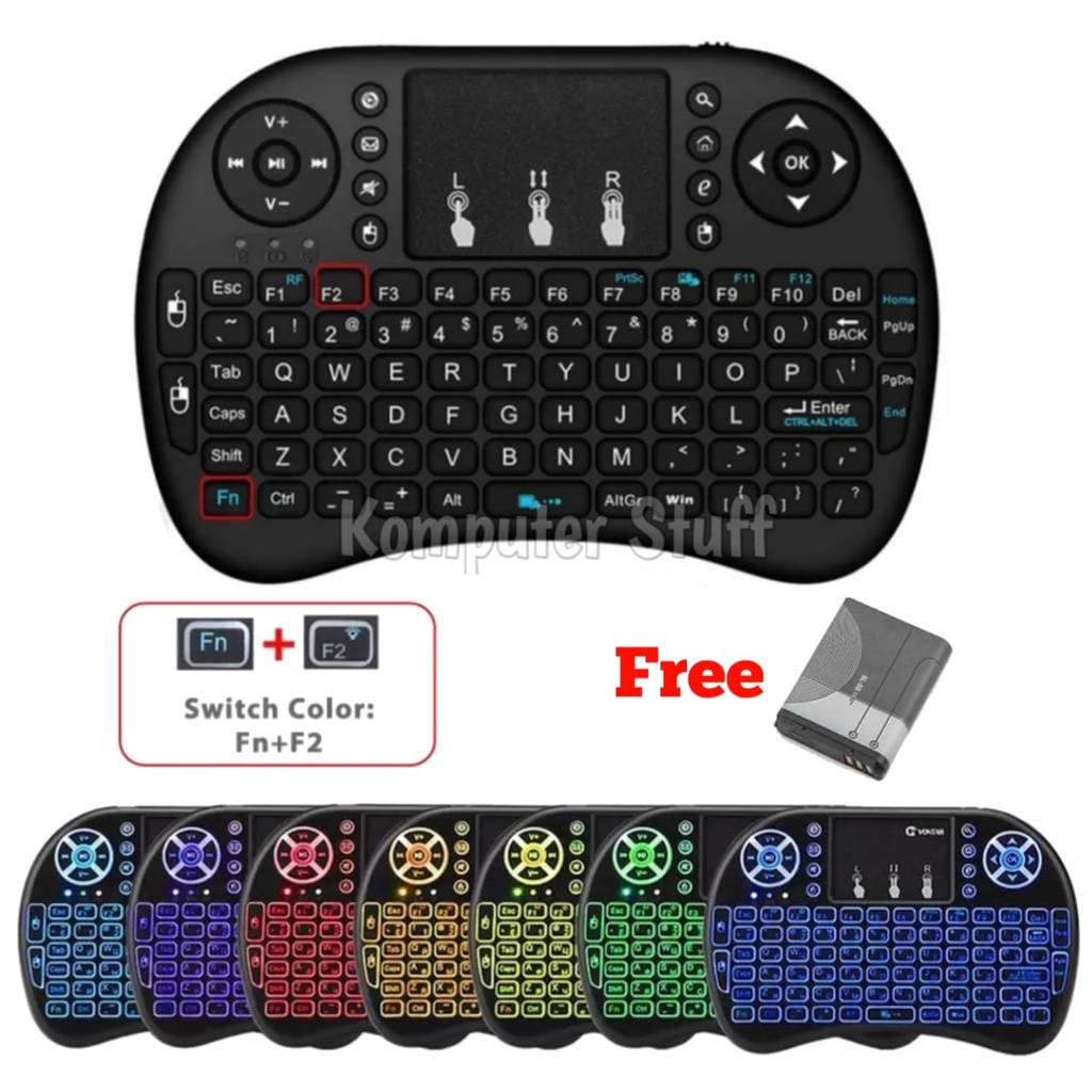 Wireless Keyboard Air Mouse RGB 2.4GHz Touch Pad Di Laptop Android TV Box Free Batrai