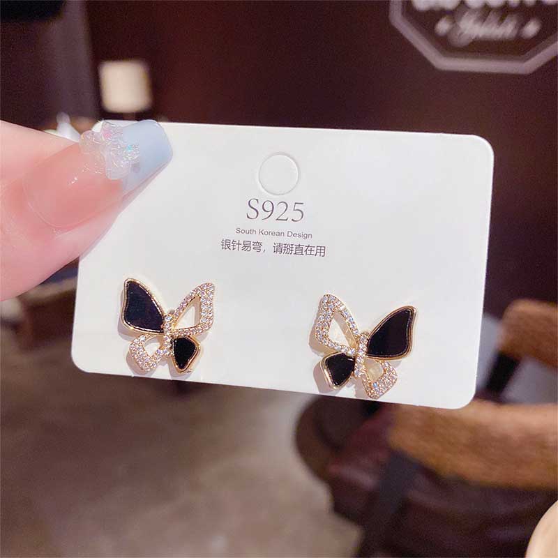 XiaoboACC Anting Tusuk Sterling Silver 925 Model Kupu-Kupu Gaya Korea Retro Untuk Wanita Butterfly