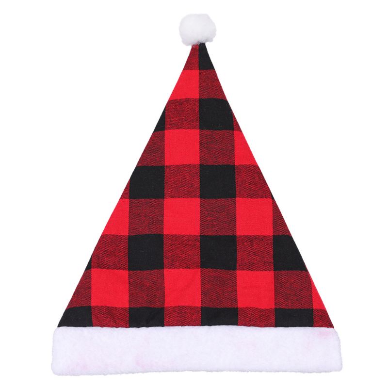 Topi Santa Claus Motif Kotak-Kotak Untuk Dekorasi Pesta Natal