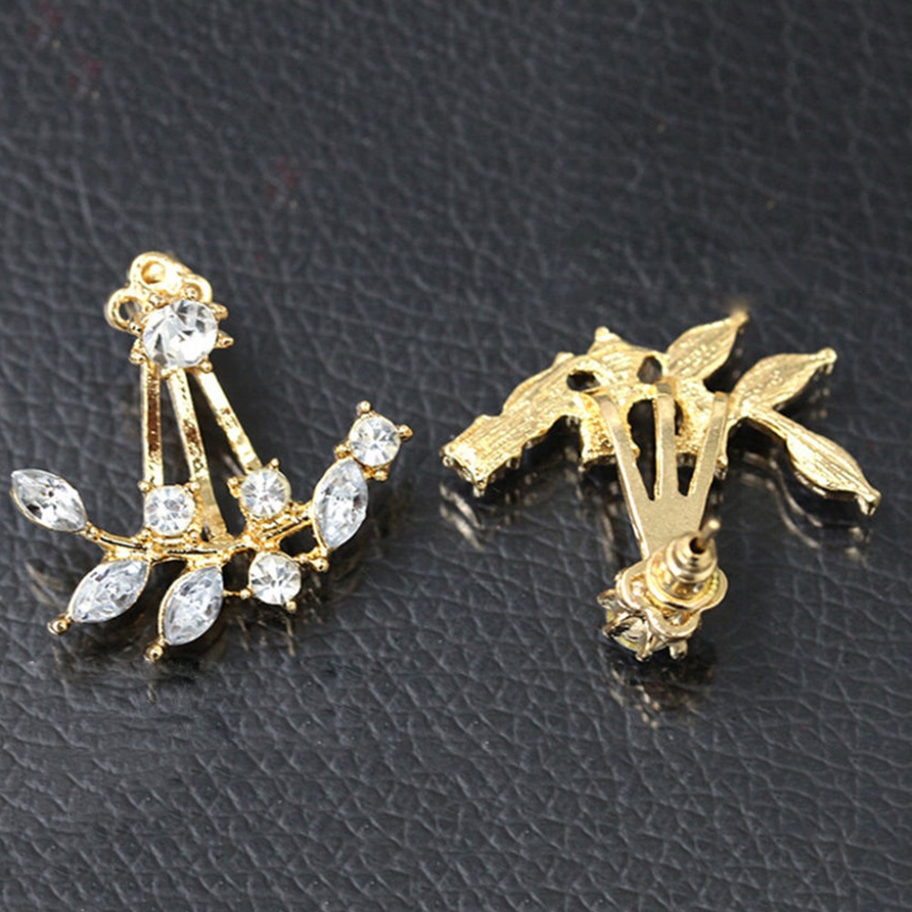 Hu Hu Hu Hu Hu Alat Bantu Pasang Kacamata♡ Anting Stud Desain Cabang Daun Aksen Berlian Imitasi Gaya Elegan Untuk Wanita