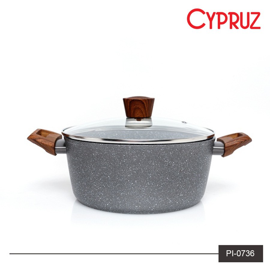 Cypruz PI-0736 Panci Marble Bakelite Kayu 24cm + Tutup