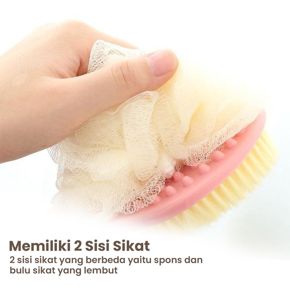 Sikat Mandi 2in1 dengan Shower Puff Alat Mandi Pembersih Punggung Badan