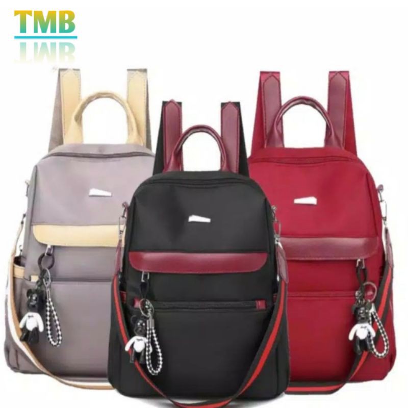 Tas Ransel Batam Wanita Cantik Import Stylish Backpack Korean Nilon Glossy Free Gantungan