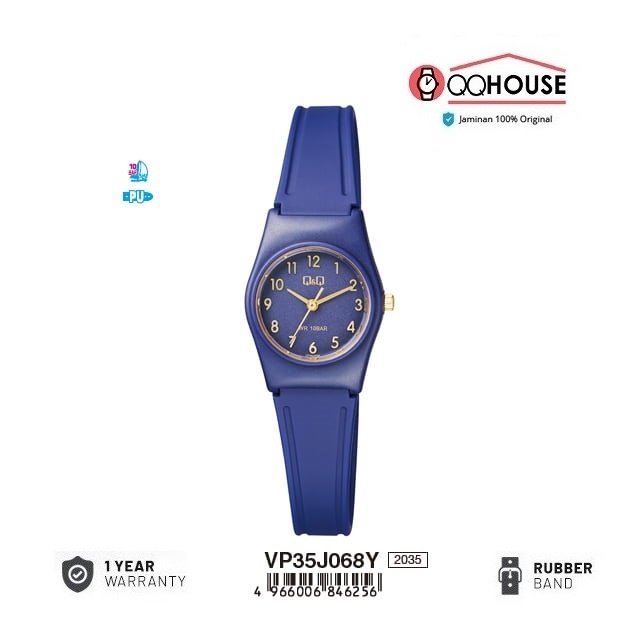 Q&Q QNQ QQ VP35 VP35J VP35J068 VP35J068Y ANALOG WATCH RUBBER BAND JAM TANGAN WANITA TALI KARET