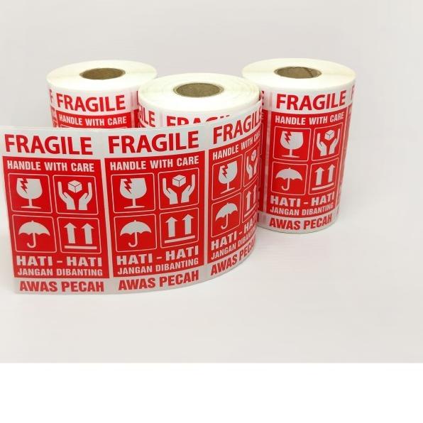 

♙ Sticker Fragile Label Hati-Hati Awas Pecah 9,5x5 cm (1 roll/ 500 pcs) - Dasar Merah ✸