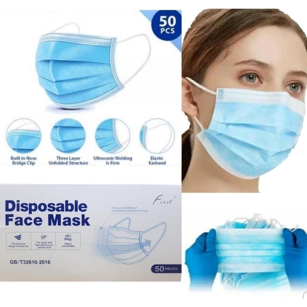 isi 50Pcs/1BOX Masker 3ply EKONOMIS DEWASA IMPORT Masker Earloop Fashion Disposable mask