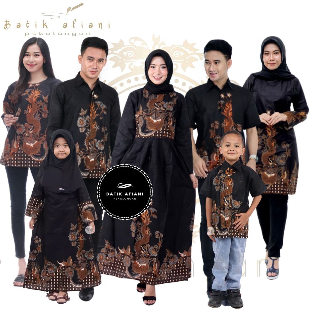 Baju Batik Couple Keluarga Sania Ruffle Ori Ndoro Jowi Dnt Couple Anak Ayah Ibu Motif Naga Hitam