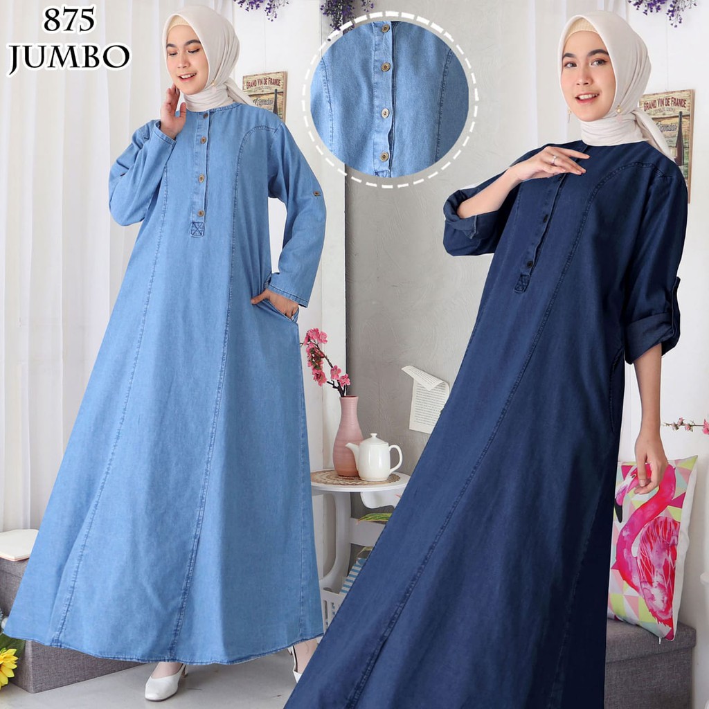 GAMIS JEANS ANNISA JUMBO SIZE 7XL PREMIUM QUALITY ( 2 COLOUR ) DARK BLUE & LIGHT BLUE / GAMIS WANITA
