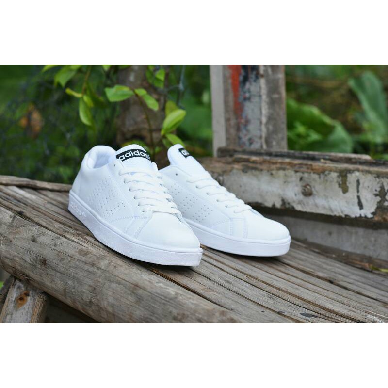 Sepatu Adidas Neo Advantec Full White Putih Polos Motif Hitam Sneakers Olahraga Kuliah Kerja Murah