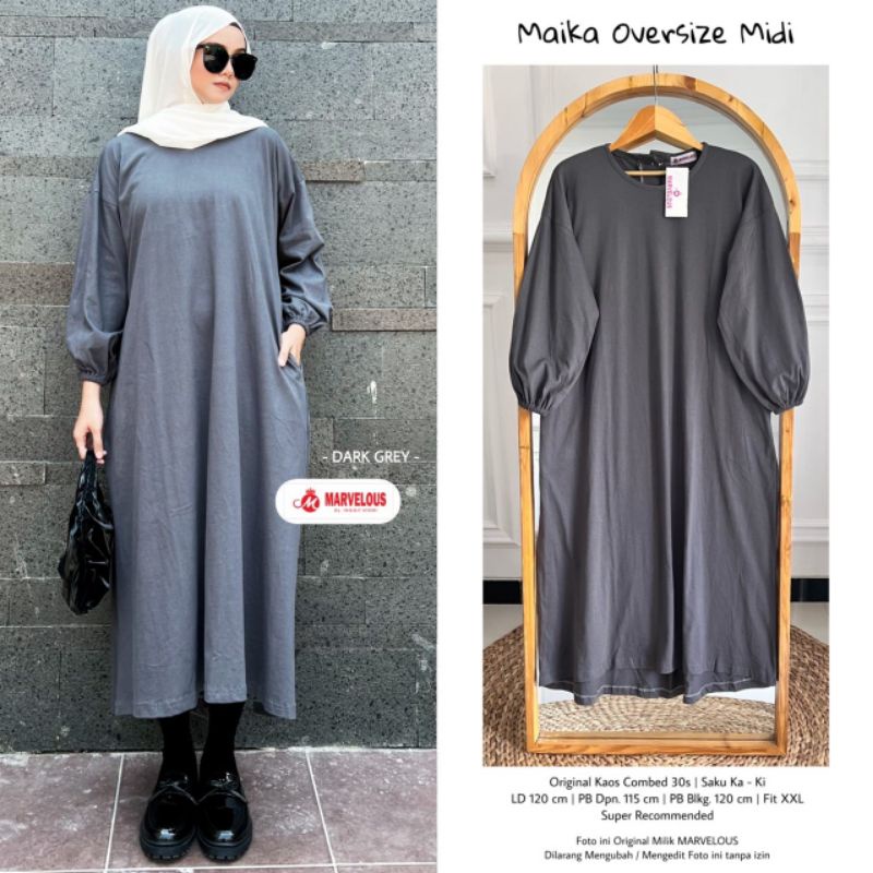 MAIKA OVERSIZE MIDI BY MARVELOUS / DRESS MIDI JUMBO WANITA MUSLIMAH / bahan kaos lembut