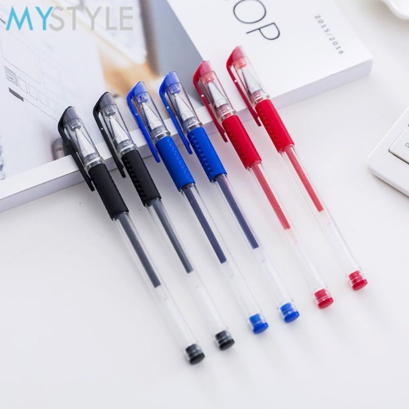 Pulpen Gel Mini 0.5mm Bolpen Pulpen Tinta Gel Pena Sekolah Tipe Gel Hitam Biru Merah