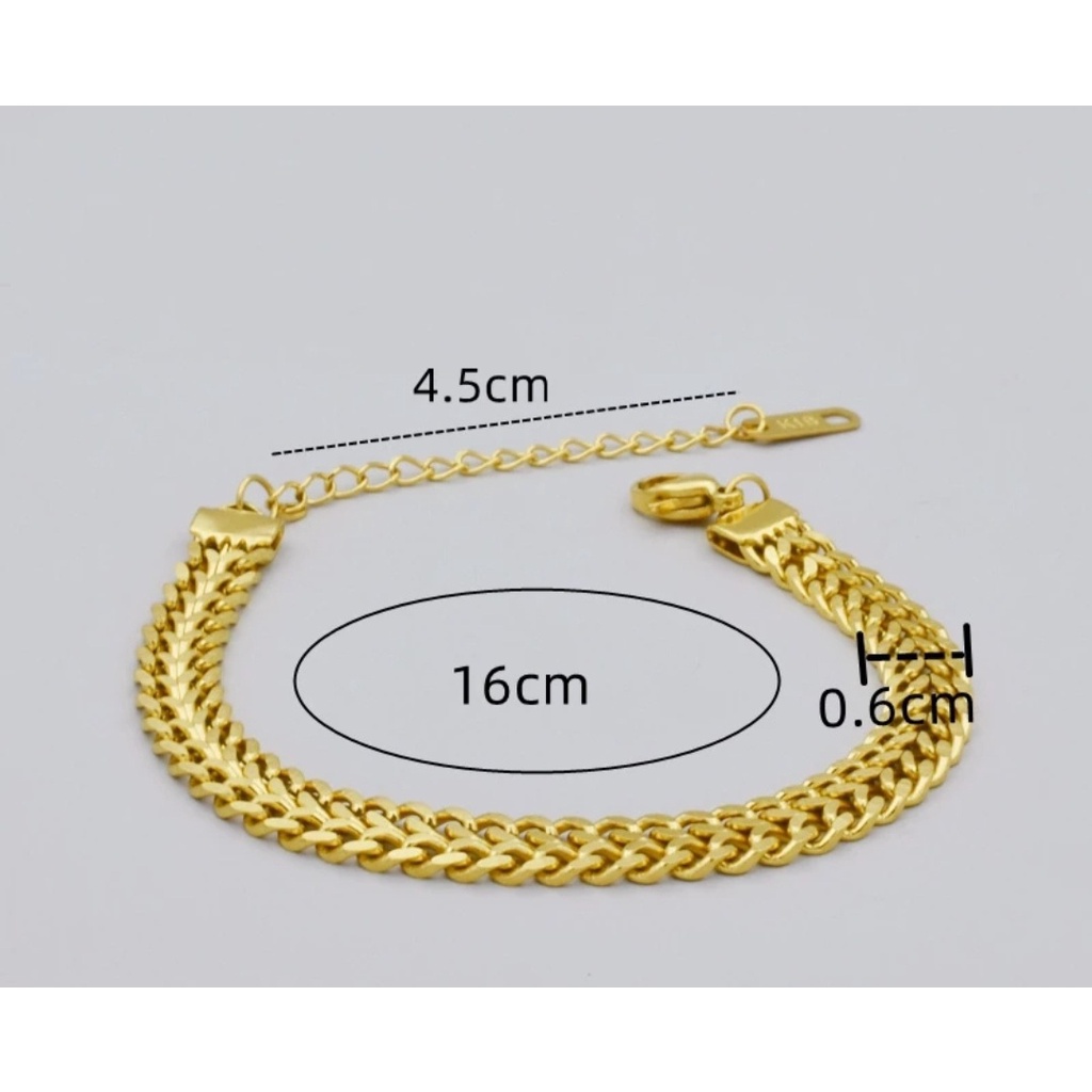Gelang Rantai Kuba Lapisan Ganda Warna Gold