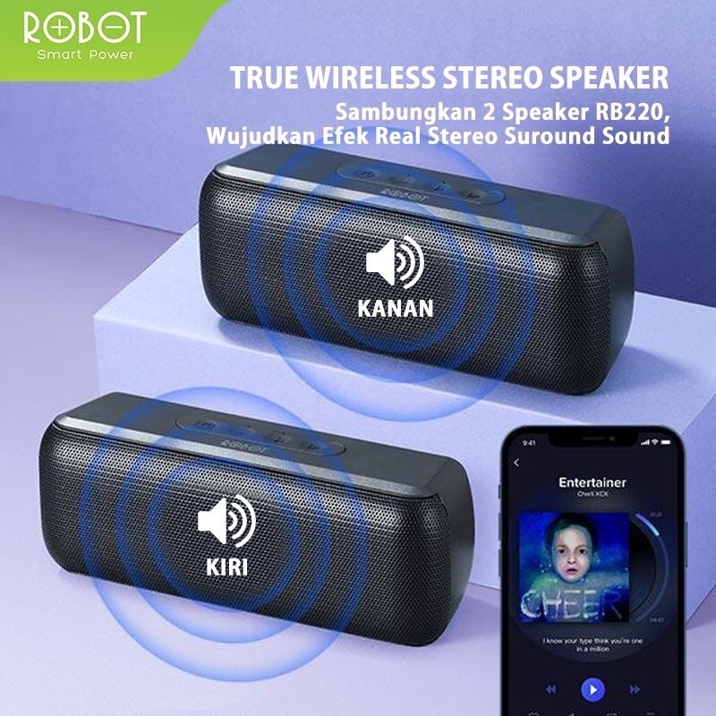 Robot RB220 Speaker Bluetooth 5.0 Powerful Sound Portable True Wireless  Garansi Original Resmi