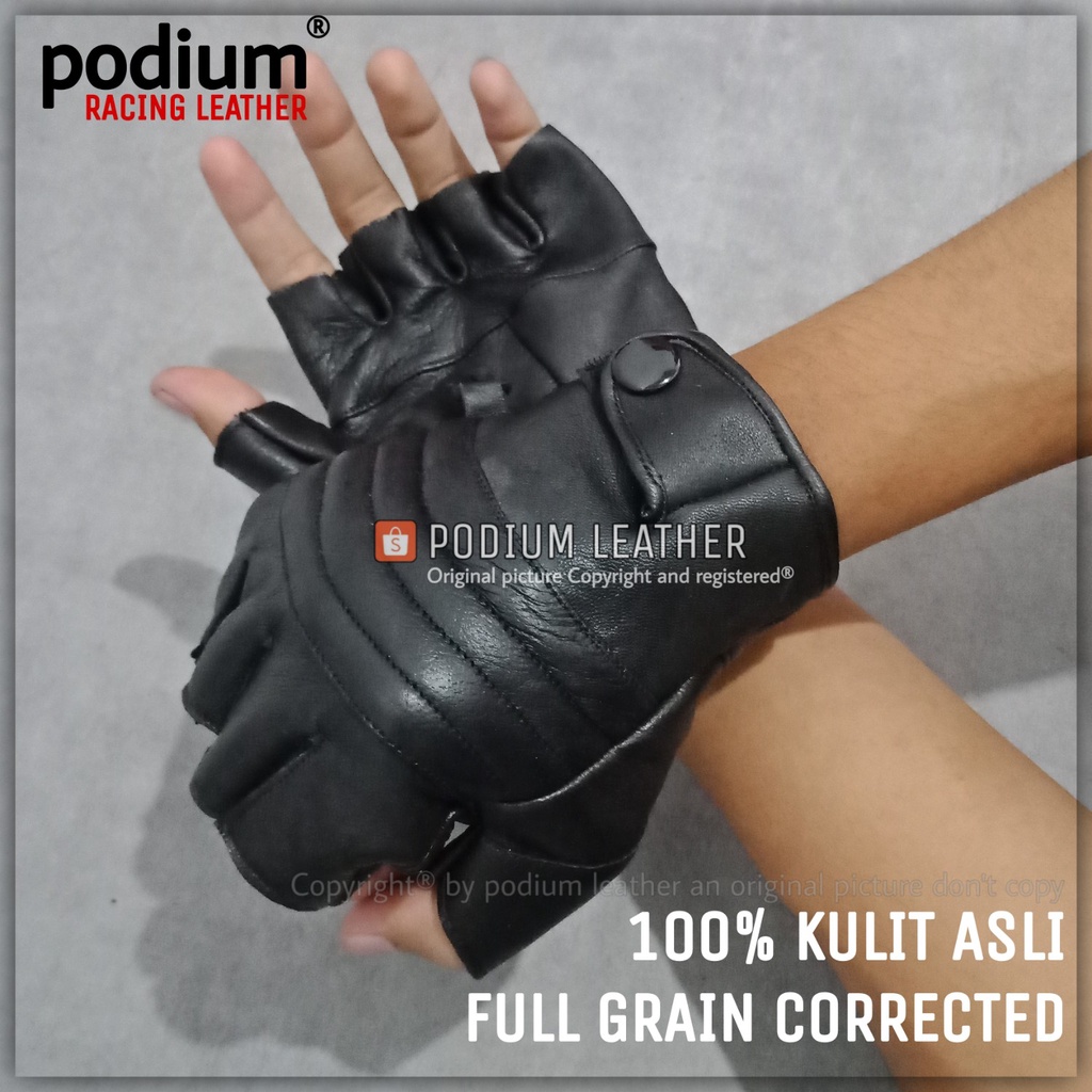 SARUNG TANGAN KULIT MOTOR ASLI WANITA PRIA GARUT SETENGAH JARI HALF FINGER ORIGINAL ASLI 100% DOMBA 