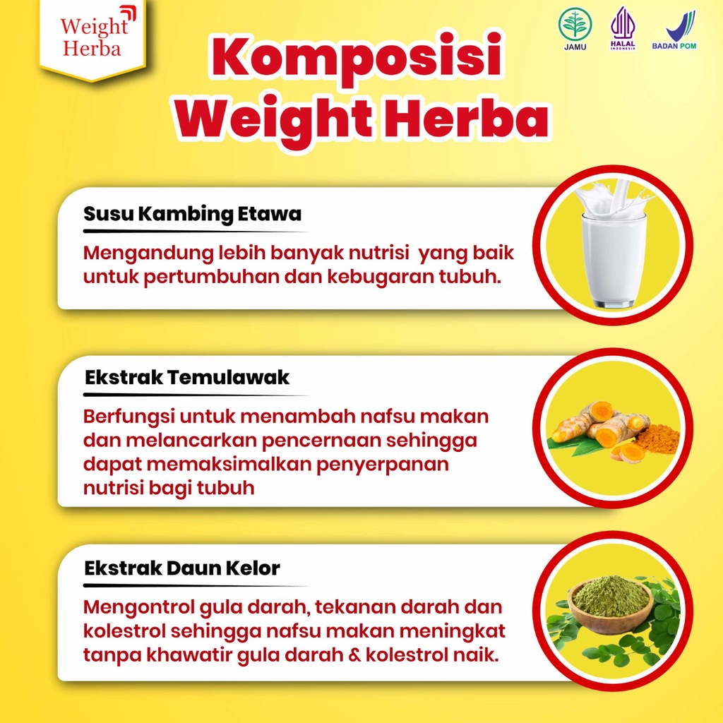 WEIGHT HERBA Susu Penambah Berat Badan 100% Original Kaya Susu Kambing Etawa Murni Asli Tanpa Efek Samping Temulawak Daun kelor Rendah Gula Baik Untuk Penderita Diabetes Kolesterol