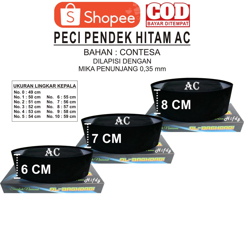 Peci Pendek Ac Bahan Contesa Tinggi 6 7 8 cm Peci Hitam Pendek Peci Cak Lontong Songkok Hitam Pendek