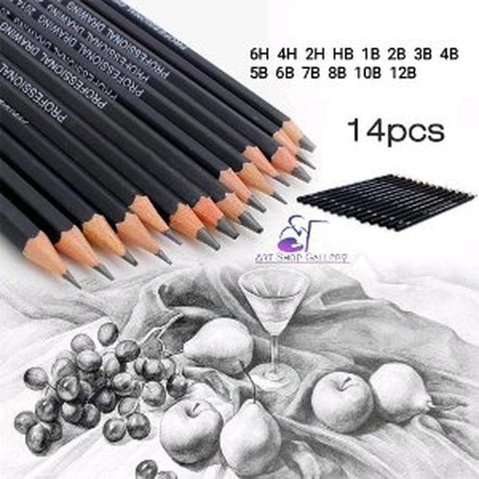 Set Pensil Sketsa Drawing Graphite Pencils Charcoal 14 Pcs