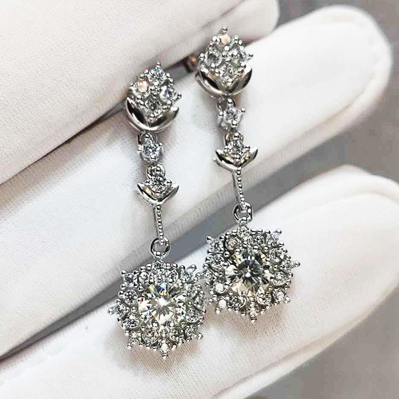 Anting Tusuk Gantung Wanita Warna Silver Hias CZ High Quality Untuk Pernikahan