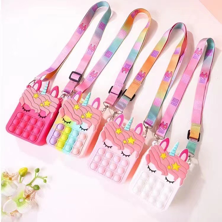 Tas Pop it Anak Unicorn Lucu Import /POP IT RAINBOW UNICORN TAS SELEMPANG ANAK VIRAL TIKTOK / NEW POP IT BAG  Karakter Unicorn - Import